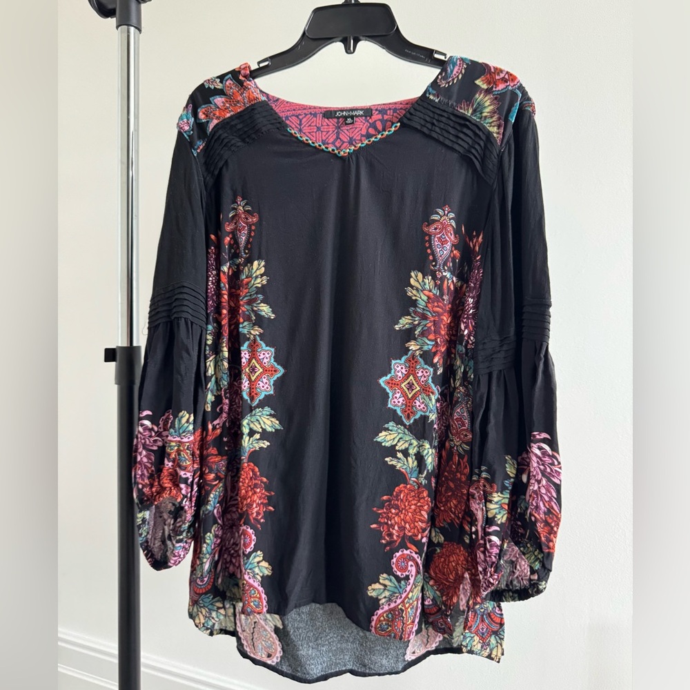 John Mark Black Tunic with Multicolor Florals